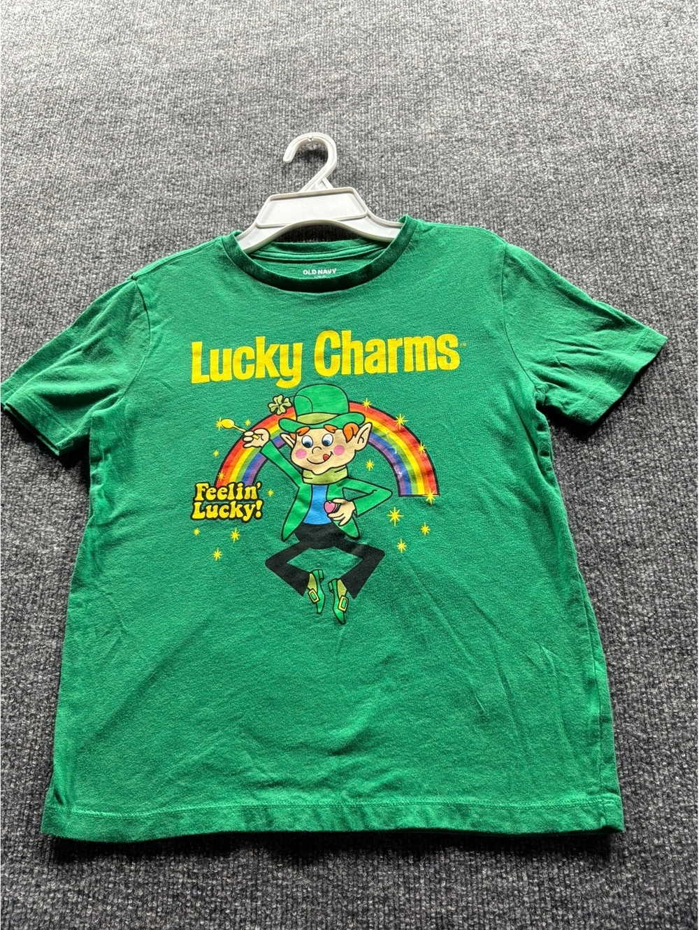 Old Navy Lucky Charms Green Graphic T-Shirt Size L (10-12)